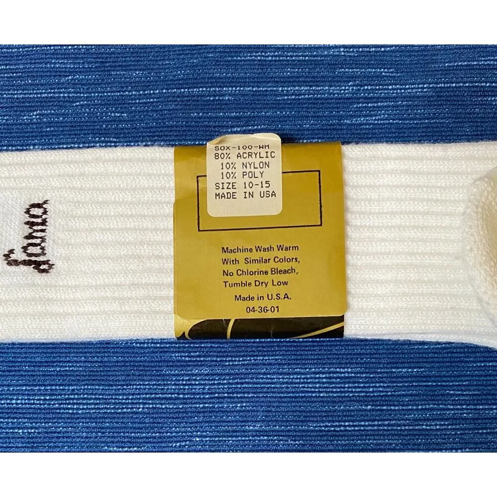 Tony Lama Boot Socks White Brown Logo Brand New In Package Size 10-15 Vintage